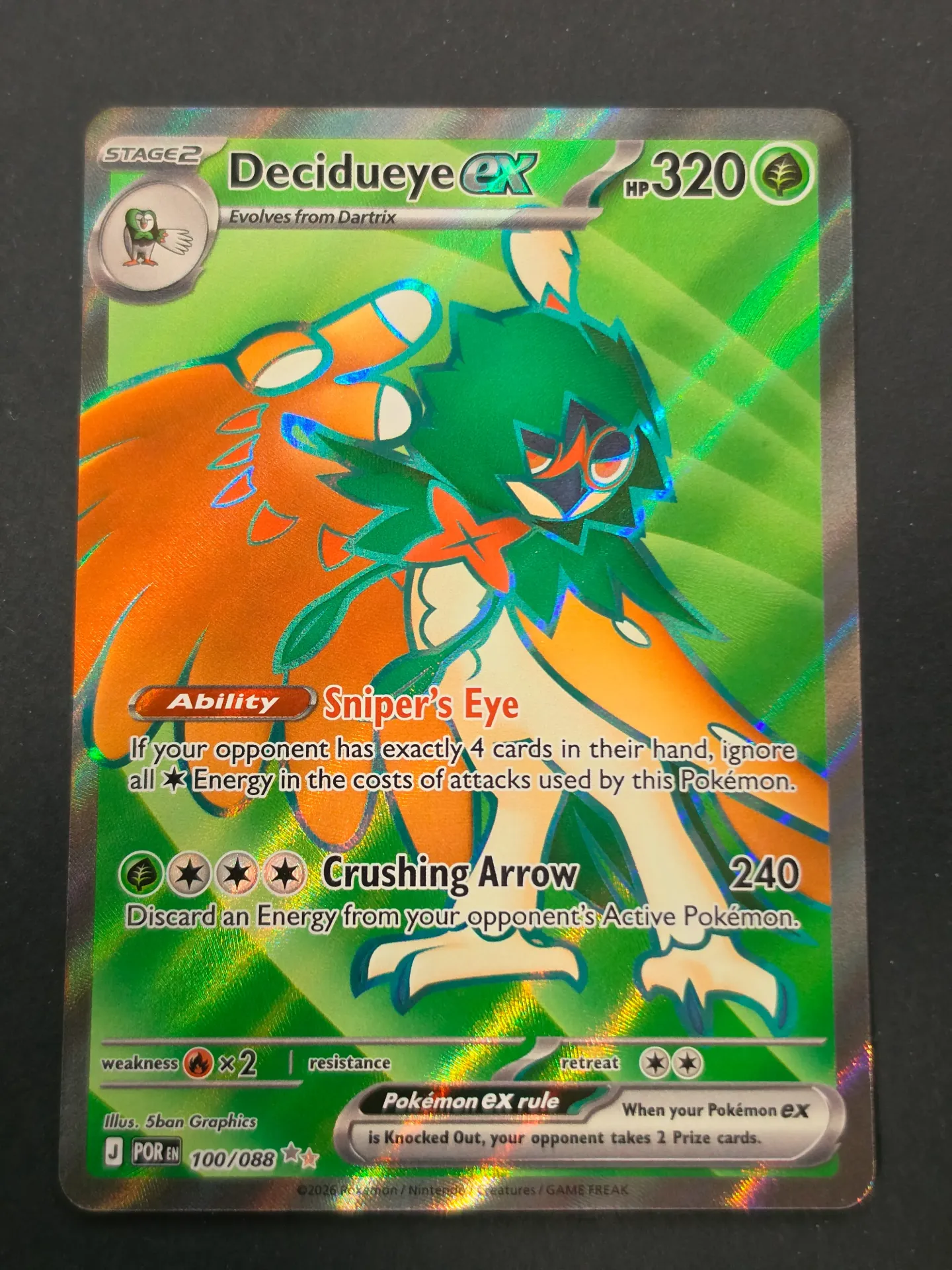 [PKMN-100/088-NM-EN] Decidueye EX 100/088 - Ultra Rare Pokemon Perfect Order