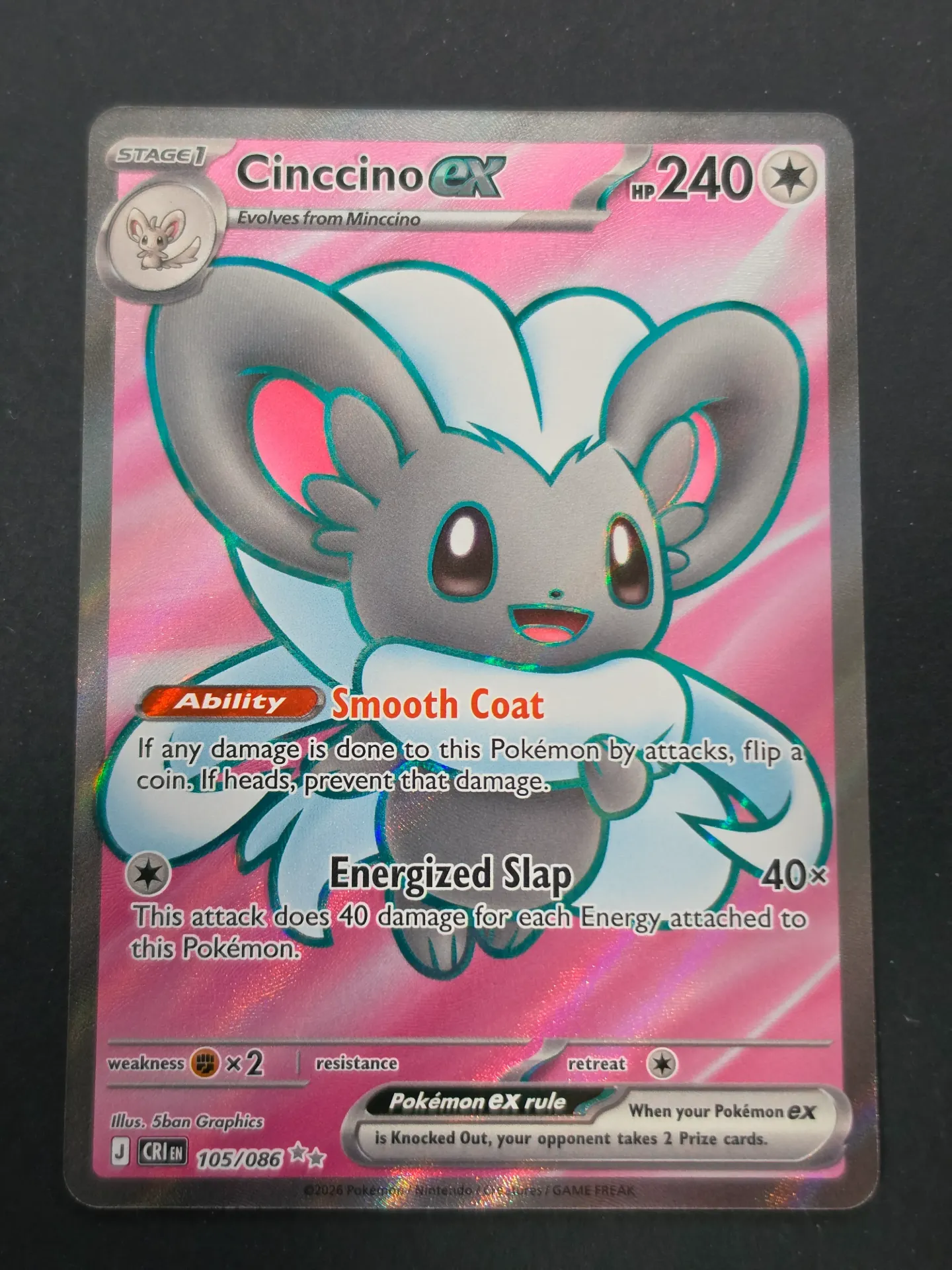 [PKMN-105/086-NM-EN] Cinccino EX 105/086 - Ultra Rare Pokemon Chaos Rising